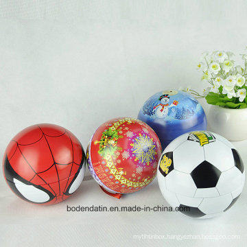 Custom Metal Christmas Ball Shape Candy Packaging Tin Box, Christmas Tin Box with Hanging String